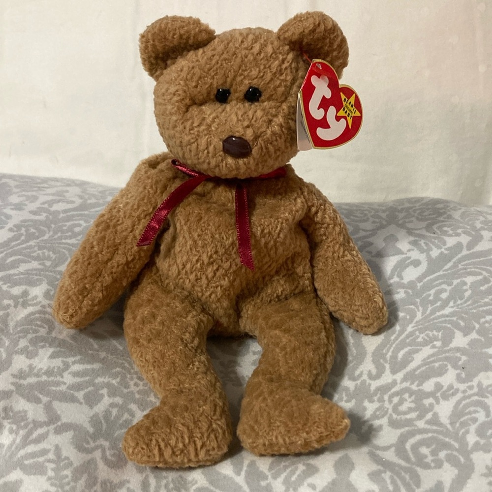 1993/1996 Vintage Ty Beanie Baby Curly The Bear. Rare with Errors, PVC Pellets